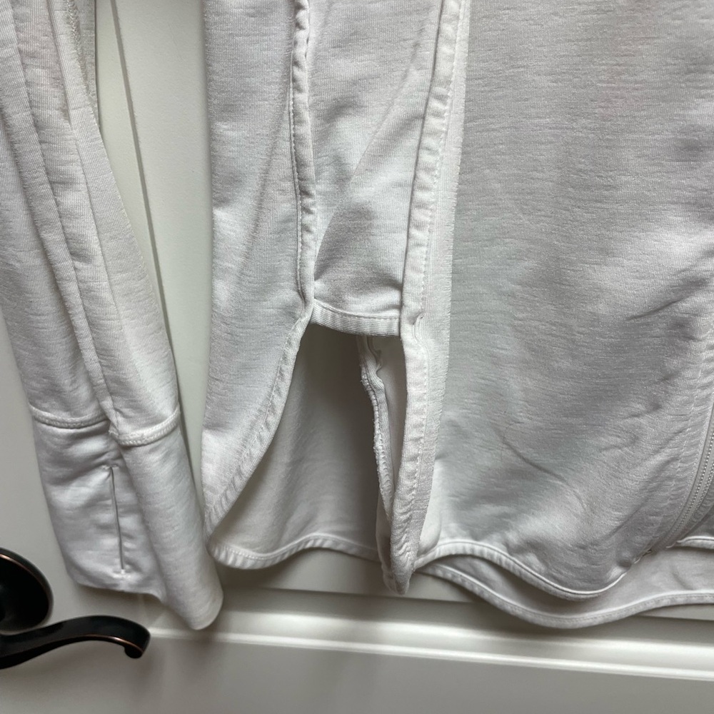 Athleta Large White Performance Knit Hoodie Large Pockets Thumb Holes - Picture 4 of 7